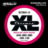 D'addario Chromes Flat Wound ECB 81-5 Regular Light Long Scale 45-132