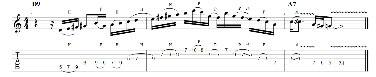 Partition 3 - Exemple d'utilisation du mode lydien dominant sur degré IV (D7)