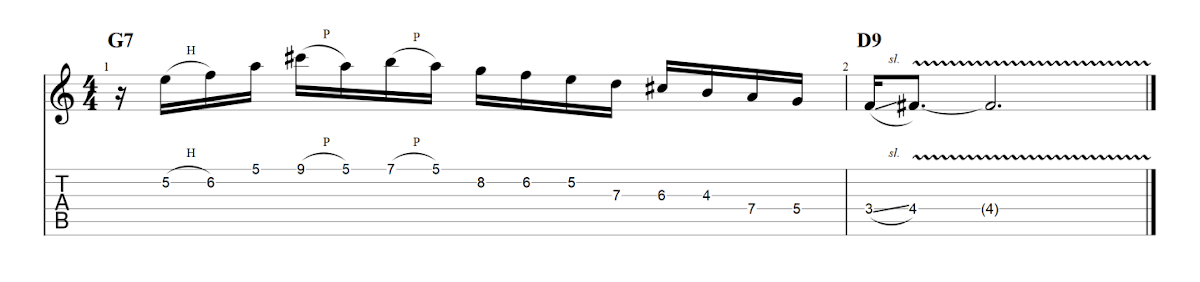 Partition 4 - Exemple d'utilisation du mode lydien dominant sur degré VIIb (G7)