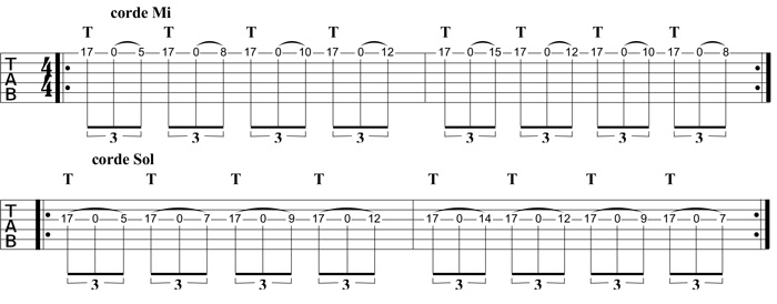 Partition 3 - Tapping fixe 17°case avec corde à vide et démanché MG