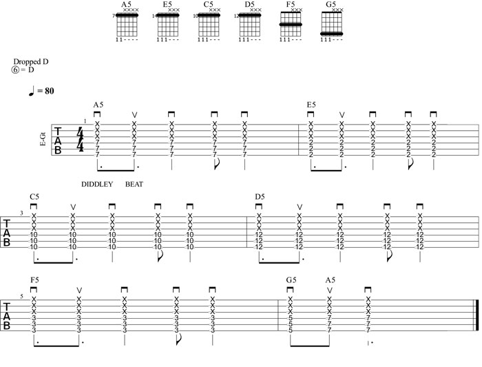 Partition 5 - Exercice sur la grille de Stairway To Heaven : Diddley Beat