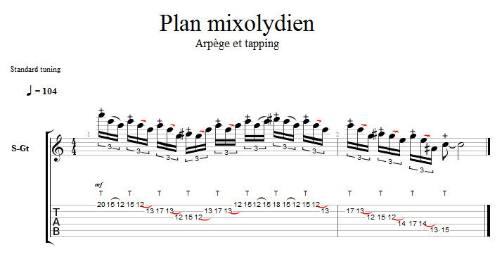 Partition 8 - Plan mixolydien 8 - Avec arpège et tapping