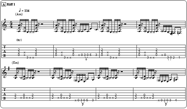Partition 1 - Riff 1 (mes. 1 à 8)