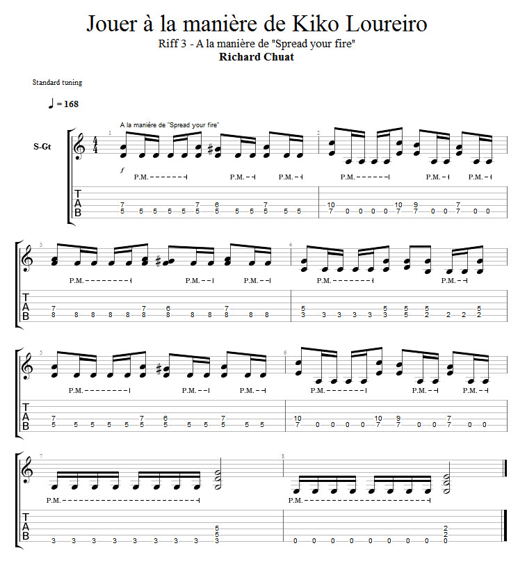Partition 3 - Riff 3 : Accords et mélodies rapides, maîtrise de l'attaque
