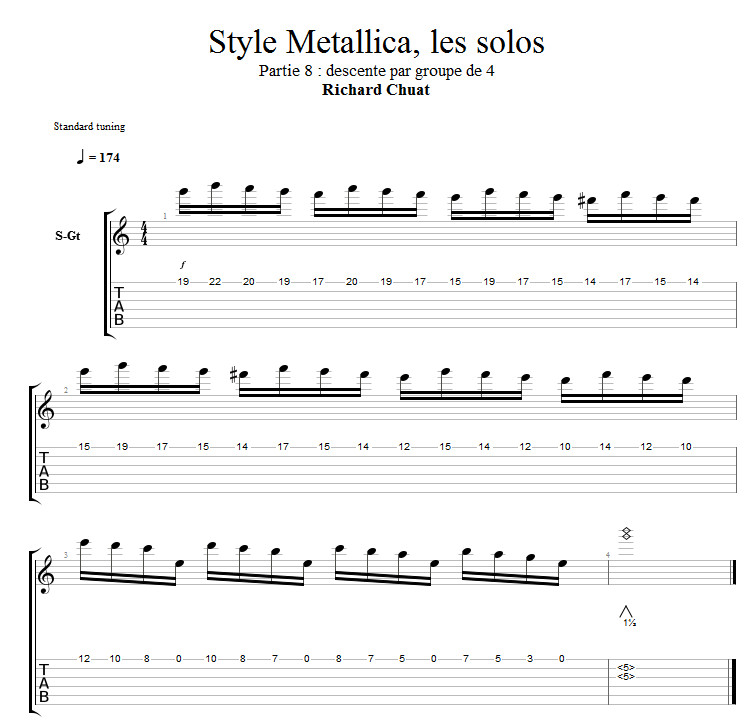 Partition 8 - Descente par groupe de 4 sur la corde de Mi