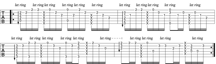 Partition 2 - Préparation de la suite du couplet en étouffant les cordes