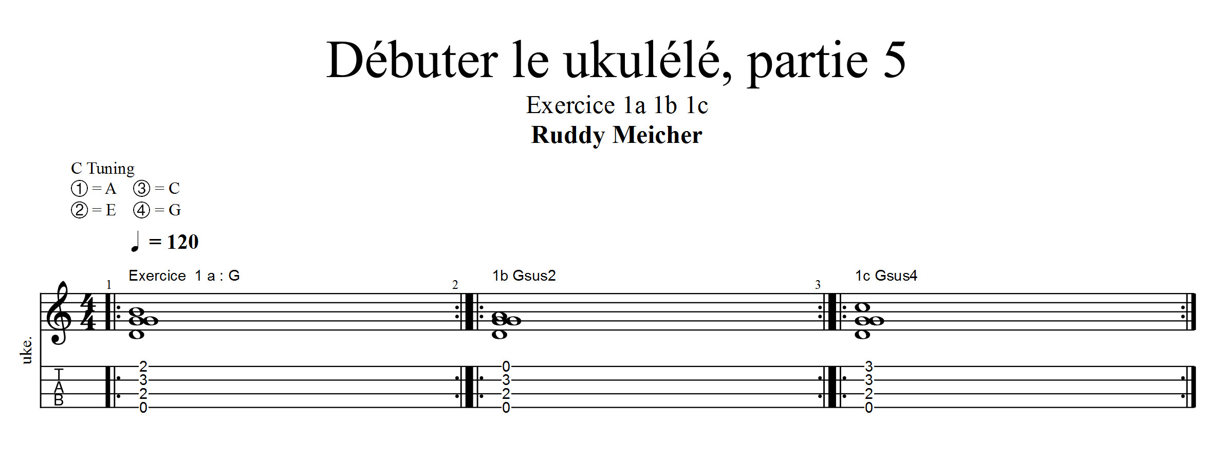 Partition 1 - Exercice 1a 1b 1c : 3 nouveaux accords de G