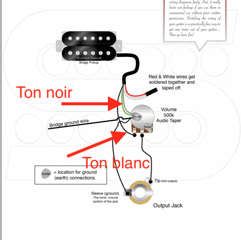 Humbucker bridge 1 volume to jack - Accessoires et Lutherie